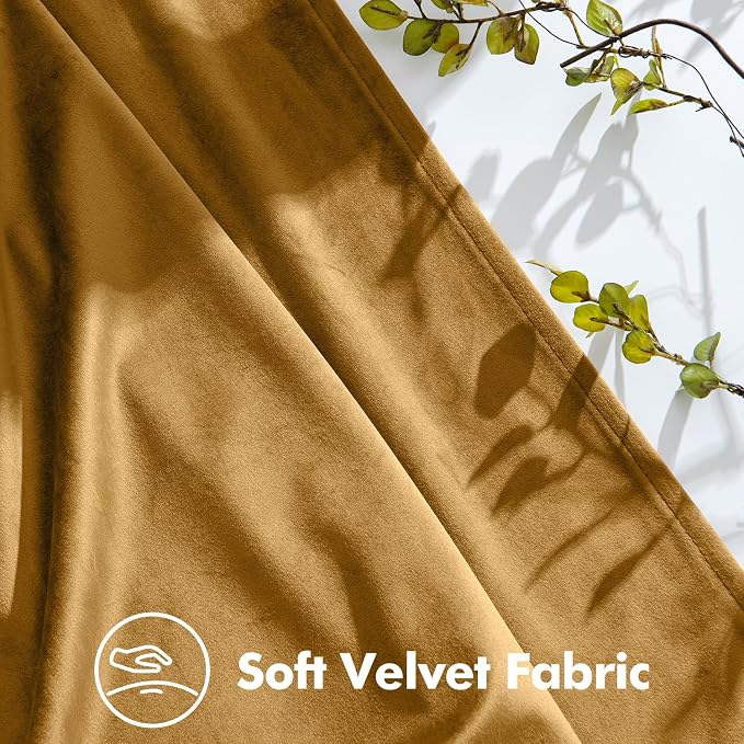 MIULEE Gold Velvet Blackout Curtains 84 inches Long, Pinch Pleated Drapes with Hooks, Thermal Insulated Pleat Design Luxury Panels for Living Room Bedroom, Set of 2