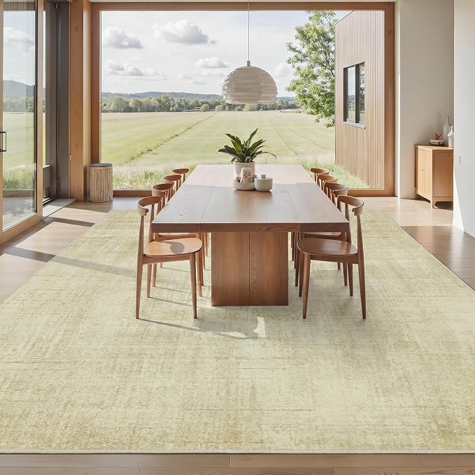 Joydeco Washable 10x12 Area Rug for Living Room Bedroom, Boho Abstract Beige Dining Room Rug Non Slip, Soft Neutral Classic Indoor Throw Carpet for Playroom Dorm Classroom Office Guest Room