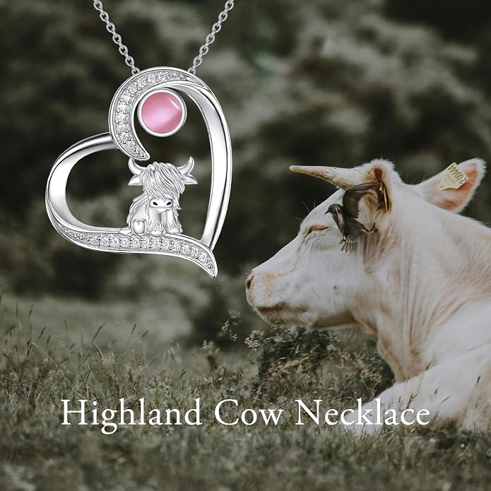 Highland Cow Gifts for Women 925 Sterling Silver Highland Cow Birthstone Necklace Fluffy Cow Jewelry Gifts Birthday Christmas