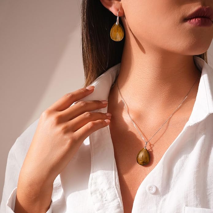 925 Sterling Silver Natural Crystal Agate Dangle Earrings, Waterdrop Teardrop Shape