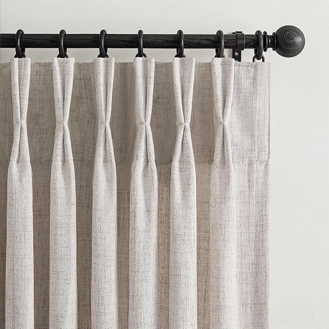 Extra Wide Pleated Flax Linen Greyish Brown Sheer Curtains 96 Inches Long