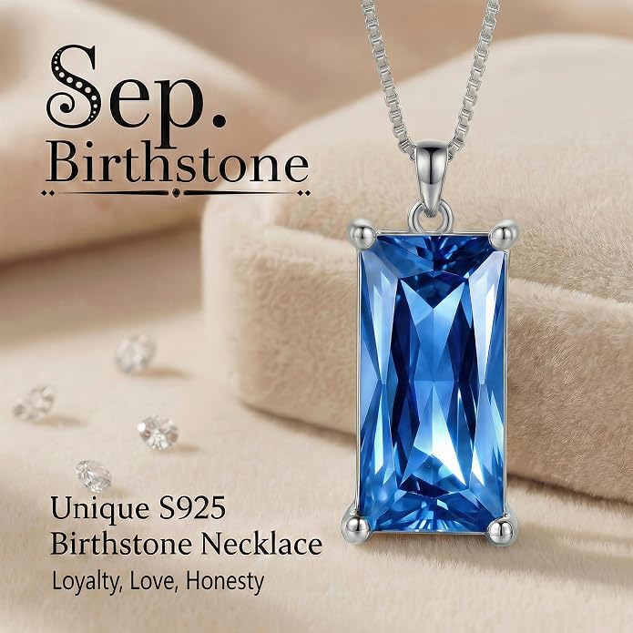 8mm x 16mm Square Birthstone Pendant Necklace – Fashion charming Sterling Silver Gift for women