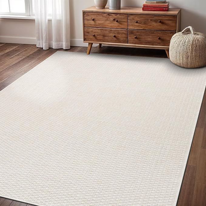 Luul Home Easy Jute Rugs 6x9 White Color Living Room Indoor Outdoor Area Rug for Farmhouse Patio and Kitchen Rug High Traffic Washable Easy to Clean Solid Boho Woven Design Outside Carpet (6 x 9)