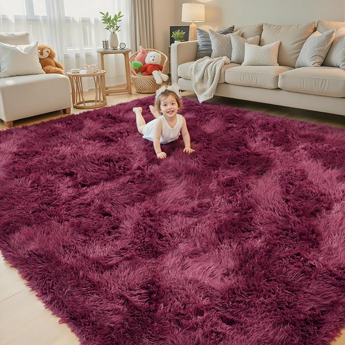 Rugs for Bedroom 4x6, Alfombras para Salas Shag Plush Soft Area Rug, Shaggy Carpets for Livingroom,Home Decor Aesthetic(Burgundy, 4 x 6)