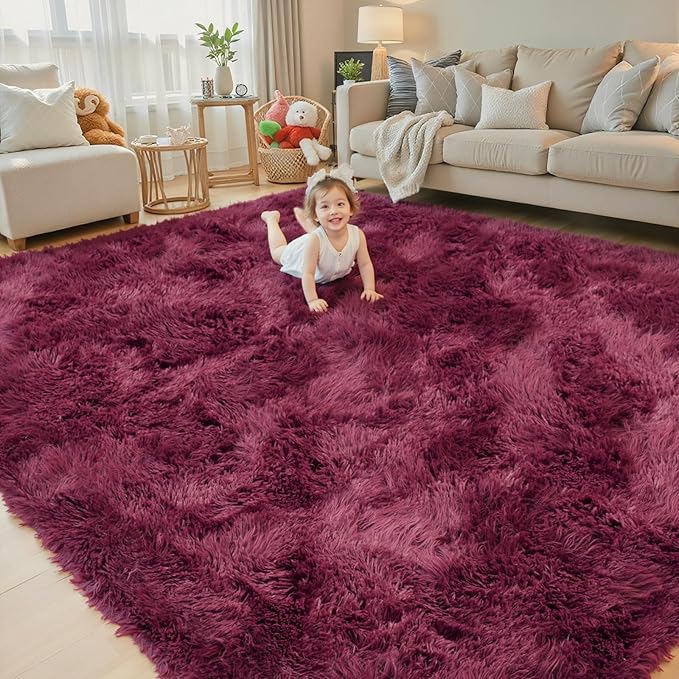 Rugs for Living Room 6x9, Alfombras para Salas Shag Large Plush Soft Area Rug, Shaggy Carpets for Bedroom,Home Decor Aesthetic(Burgundy, 6 x 9)