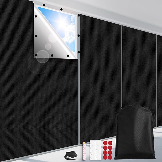 FADOTY 100% Blackout Curtains, 57"x 40" Portable Black Out Window Cover | Blackout Window Film Shades Blinds, Cuttable, No Drill, Sun Heat Light Blocker for Bedroom, Nursery, Media Room, RV, Black