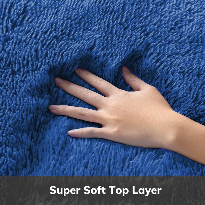 Ophanie Round Rug 6Ft Blue Circle Area Rug, Boys Room Decor, Fluffy Fuzzy Bedroom Carpet, Plush Soft Shaggy Living Room Rugs for Kids Home Aesthetic, Nursery with Over 99 pcs Pile fibers