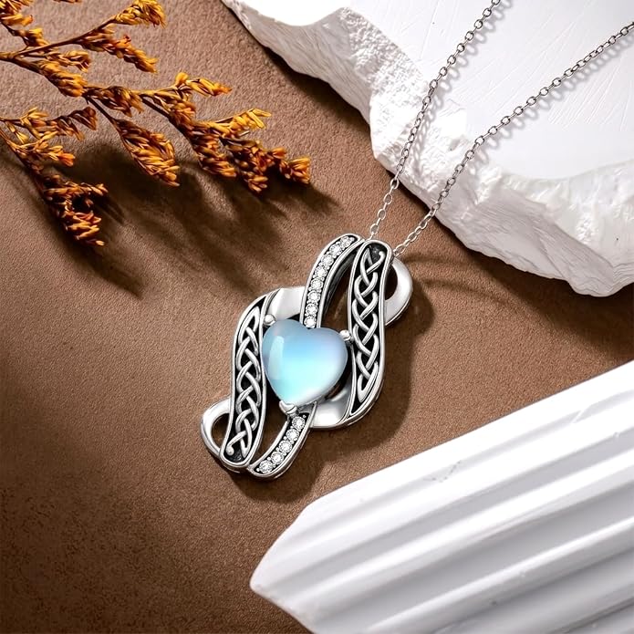 PELOVNY Celtic Knot Necklaces for Women 925 Sterling Silver Gemstone/Birthstone Teardrop Infinity Necklace Irish Celtic Pendant Jewelry Gifts for Mom Daughter Wife