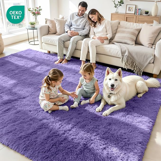6x9 Area Rug for Living Room, Ultra Soft Fluffy Purple Rugs for Bedroom, Non Slip Large Shag Carpet, Fuzzy Plush Nursery Rug, Thick Washable Indoor Floor Carpets for Kids Office Dorm Home Decor