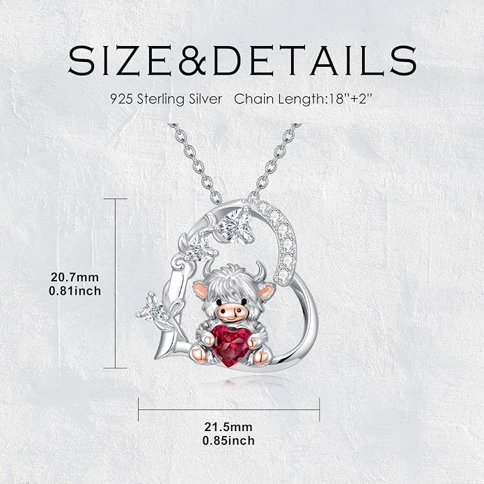 PELOVNY Teddy Bear Necklace for Women 925 Sterling Silver Bear/Highland Cow/Fox/Cat/Axolotl Birthstone Necklace Christmas Birthday Jewelry Gifts for Mom Daughter Wife Sister