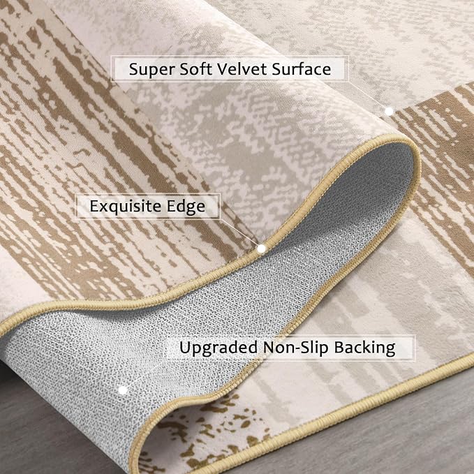 FlyDOIT Modern Geometric Patchwork Area Rug, 4x6 Beige Large Rugs for Living Room, Rockwood Collection Indoor Rugs for Bedroom, Throw Carpet Floor Decor for Entryway Dining Room Office Nursery