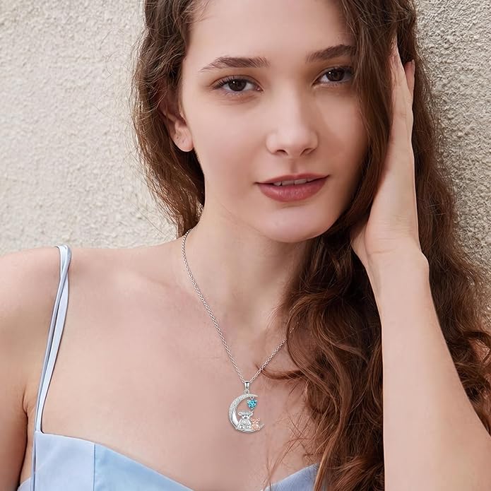 PELOVNY Teddy Bear Necklace for Women 925 Sterling Silver Bear/Highland Cow/Fox/Cat/Axolotl Birthstone Necklace Christmas Birthday Jewelry Gifts for Mom Daughter Wife Sister