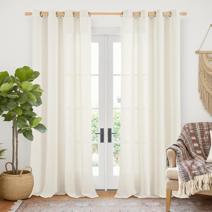 YoungsTex Ivory Linen Curtains 108 Inch Length for Living Room Window, Light Filtering Drapes Rustic Semi Sheer with Bronze Grommet Privacy for Bedroom Farmhouse Decorative, 52 x 108 Inch, 2 Panels
