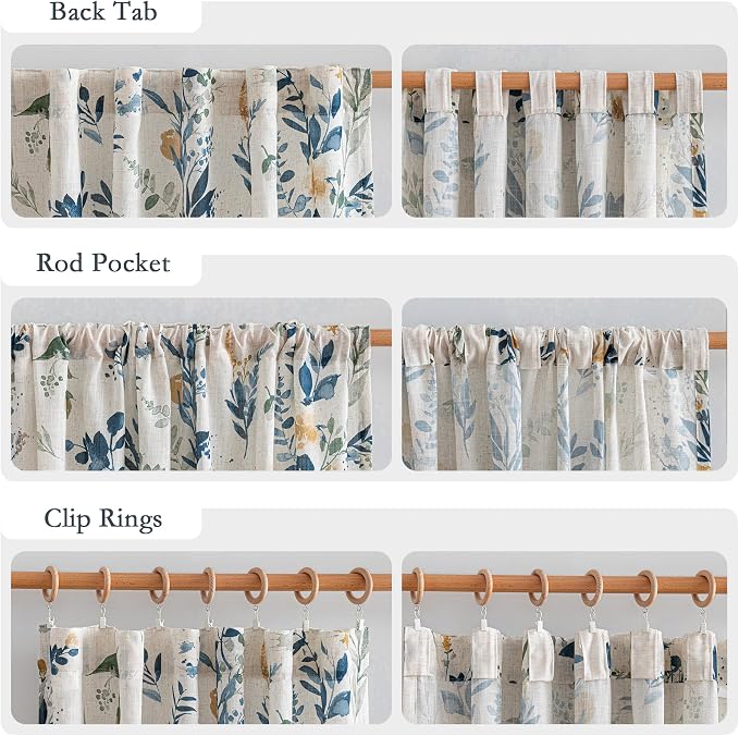 MYSKY HOME Floral Linen Curtains 80 inch Length 2 Panels Set - Light Filtering Semi Sheer Protect Privacy Farmhouse Patterned French Drapes Back Tab for Living Room Bedroom, 50" W, Yellow and Blue
