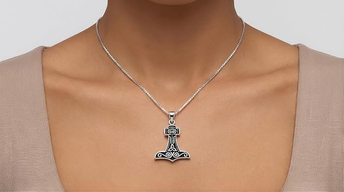 Jewelry Trends Sterling Silver Thor's Hammer Celtic Norse Pendant with 18 Inch Box Chain Necklace