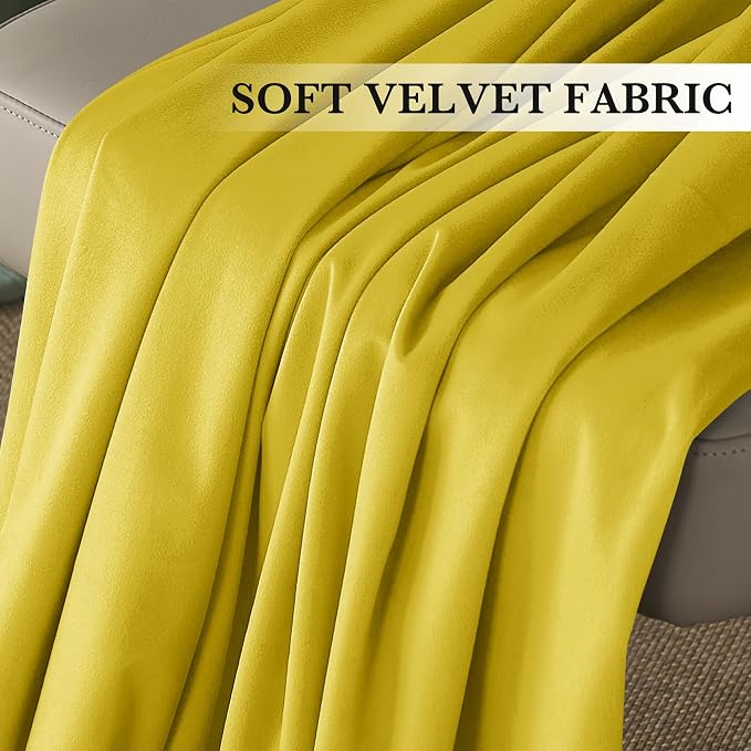 RYB HOME Chartreuse Yellow Velvet Curtains for Bedroom Living Room, Thermal Insulated Privacy UV Heat Blocking Luxurious Soft Rod Pocket Back Tab Drapes for Nursery, 52" W x 96" L, 2 Panels