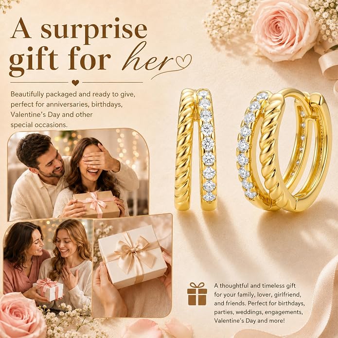 Gold Dainty Hoop Earrings for Women Hypoallergenic Lightweight 14K Gold Huggie Earrings Jewelry Valentines Day Gifts for Wife Girlfriend Her