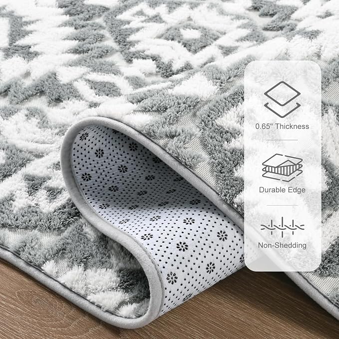 Macgace Ultra Soft Area Rug for Living Room, 6x9 Grey and White Shag Rugs | Washable Non-Slip Backing Medium Pile Modren Geometric Fuzzy Carpet for Kids Room, Girls Bedroom, Classroom, Dorm