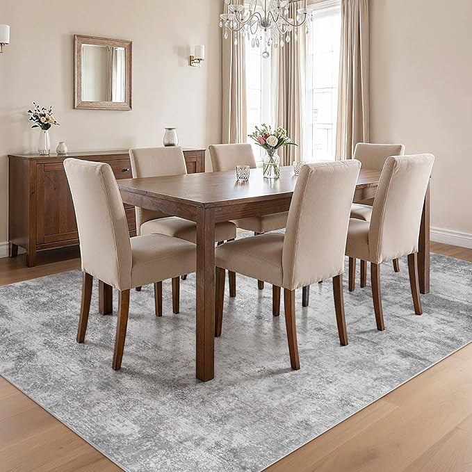 cotiled 5x8 Area Rug Abstract Soft Non Slip Washable Rugs for Living Room | Stain Resistant, Robot Vacuum & Pet Friendly, Low-pile, For Living Room, Bedroom, Dining Table, Nursery Grey