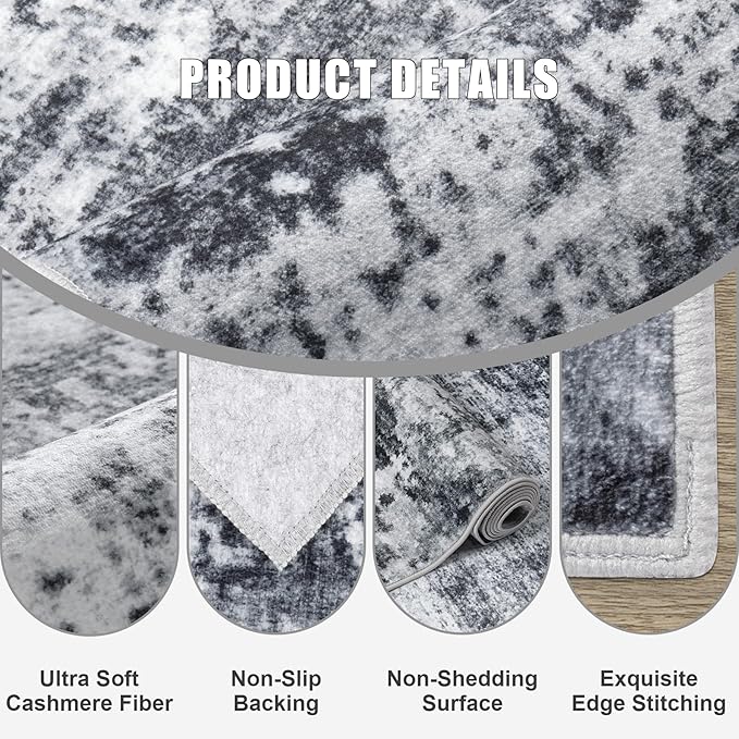 2.6'x14' Runner Rug Washable Rug: Modern Abstract Soft Thin Runner Rug Dark Black