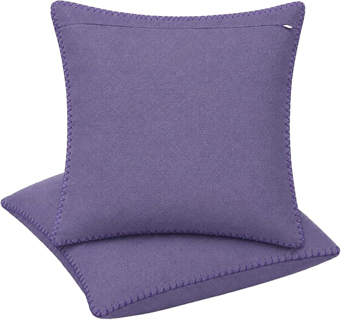 LFH Home Lavender Cotton Rich Throw Pillow Covers 18x18 Set of 2, Decorative Cushion Covers with Blanket Stitch Edge, Farmhouse Accent Pillow Cases for Sofa Couch Bed Living Room, 18 x 18 Inch