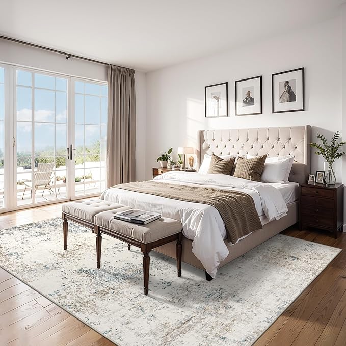 Area Rugs 9x12 Living Room - Washable Rug Modern Abstract Soft Large Neutral Non-Slip Carpet Indoor Floor Stain Resistant Thin Carpets for Bedroom Dining Room Farmhouse Nursery Home Office Multi