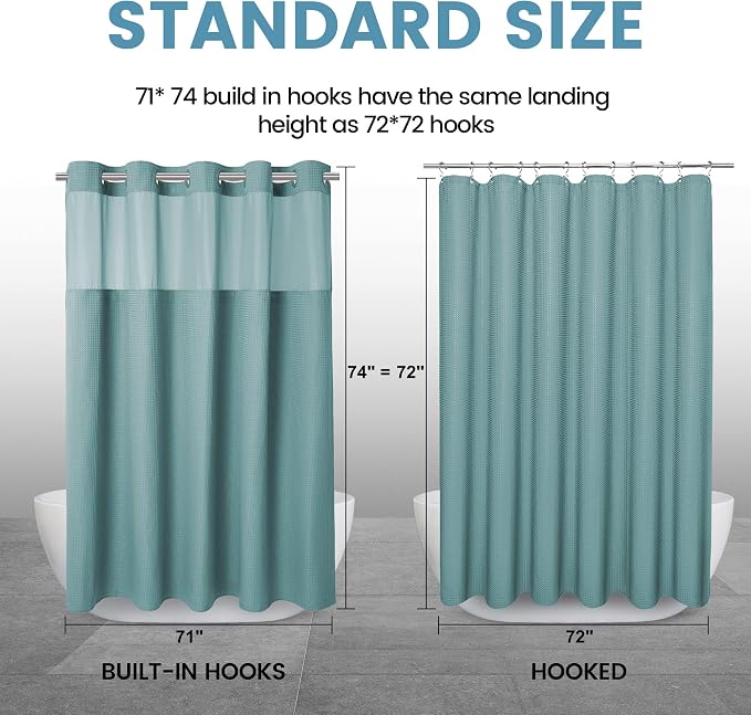 EUTXL Heavyweight Teal No Hook Shower Curtain with Snap in Liner,256GSM Waffle Weave Shower Curtains for Bathroom,71W x 74H