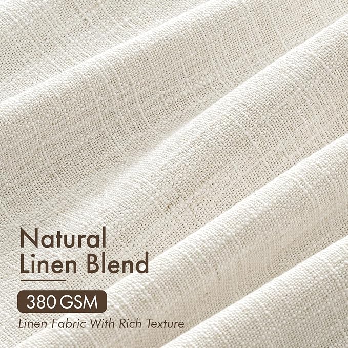 MIULEE 4 Panels Set Pinch Pleated Linen Curtains 102 Inches Long for Living Room Bedroom, Thick Linen Textured Drapes Plea Memory Trained Light Filtering Beige White Window Curtains with Hooks