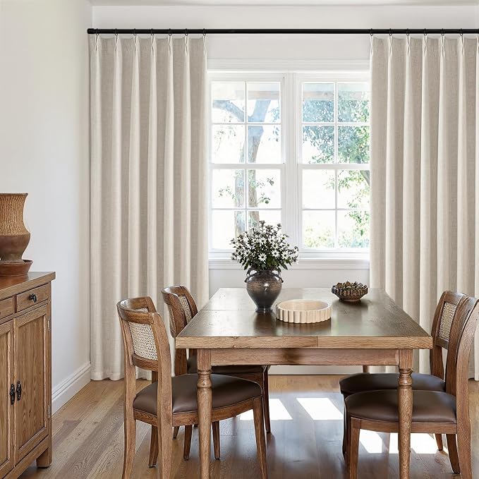 MIULEE Beige Pinch Pleated 100% Blackout Linen Curtains 96 Inch Length 2 Panels Set, Black Out Memory Trained Pleat Curtains Light Blocking Room Darkening Drapes for Bedroom Living Room Window
