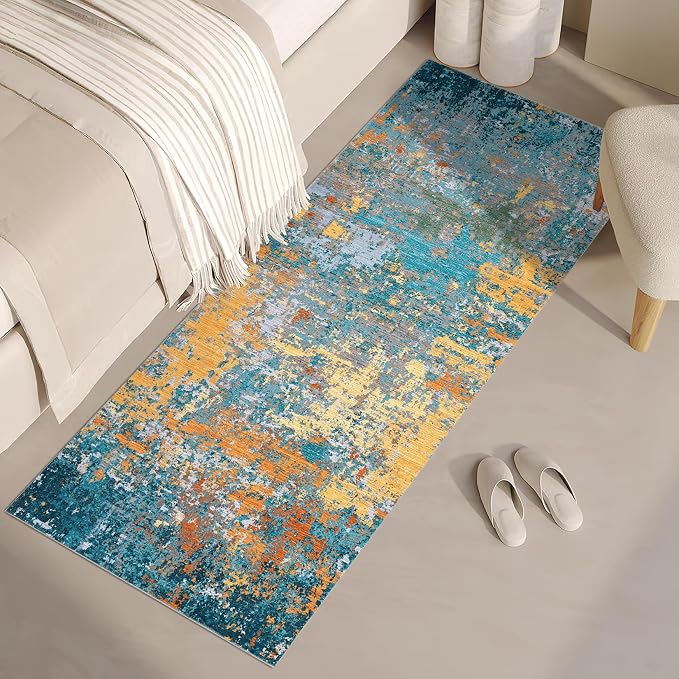 ROYHOME Modern Abstract Runner Rug 2x5 Washable Non Slip Stain Resistant Rug for Bedroom Living Room Non Shedding Low Pile Indoor Floor Cover,Multi Color