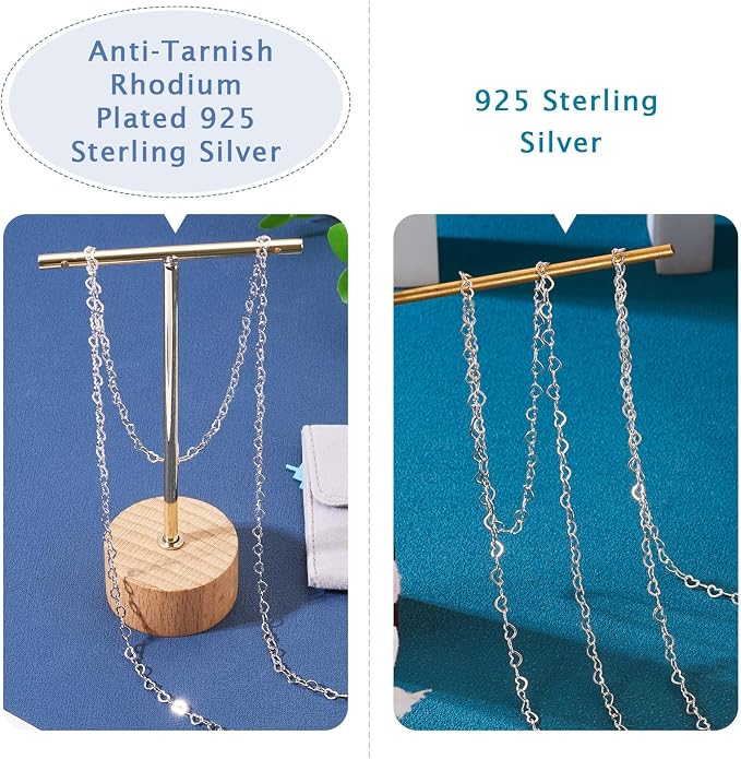 Sterling Silver Heart Chain 3x4mm 3.28 Feet Silver Heart Link Chain Necklace Permanent Bracelet Kit for Women Men Necklace Making