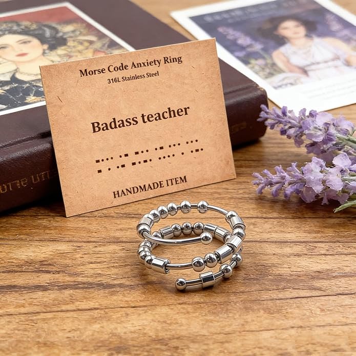 Morse Code Rings for Women, Stainless Steel Spinner Ring Fidget Rings for Anxiety Ring Morse Code Rings Inspirational Gifts Jewelry Women Birthday Graduation Gifts for Best Friends