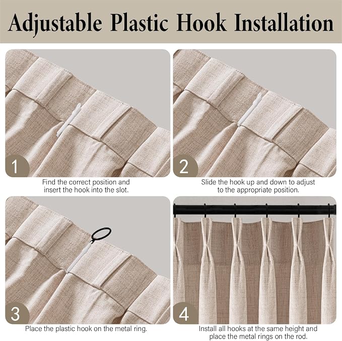 MIULEE Pinch Pleated Thick Linen Curtains 40x102 Inch 4 Panels Set, Linen | Back Tab, Memory Trained, Pinch Pleat, Semi Sheer, Light Filtering Curtains, Window Drapes for Living Room Bedroom