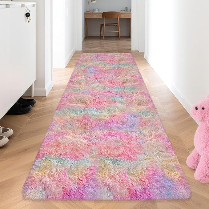 Colorful Unicorn Rainbow Rug for Girls Bedroom Bedside Rug Runners 3x10 Ft for Hallway Living Room Non Slip Fluffy Runner Carpet for Kids Room Kawaii Decor