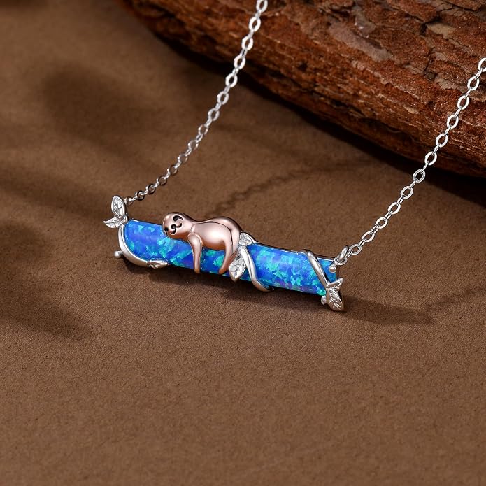 Bar Opal Leaf Necklace For Women S925 Sterling Silver White Opal Pendant with Leaf Charm Bar Pendant Jewelry Gift For Mom Daughter Wife