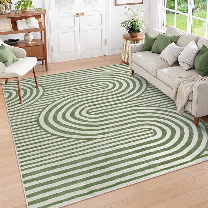 Lahome Green Washable Rug 5x7, Soft Kids Bedroom Rug Mid Century Modern Area Rugs for Living Room, Non-Slip Ultra-Thin Stain Resistance Abstract Rug for Classroom Nursery Playroom Office Alba(5'X7')