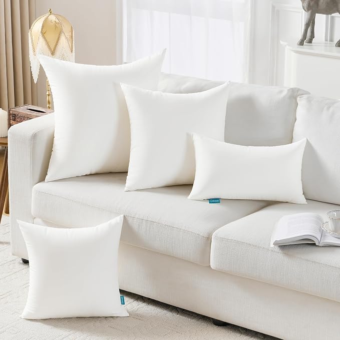 Oubonun 12x20 Waterproof Outdoor Lumbar Pillow Inserts – Pack of 4 Firm & Fluffy, Water Resistant Throw Pillows for Patio, Garden, Porch, or Indoor Decorative