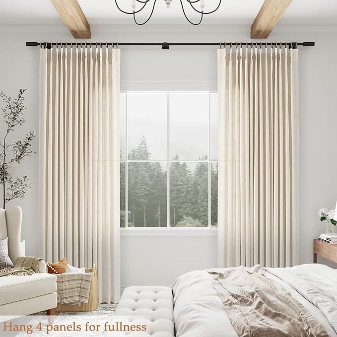Aersas Natural Pinch Pleat Linen Curtains 95 Inch Length 2 Panels Set for Bedroom Dining Room Semi Sheer Linen Boho Farmhouse Neutral Window Curtains 95 Inches Long for Living Room Nursery 50x95