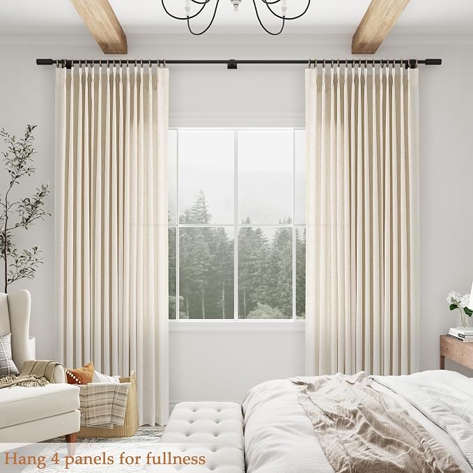 Aersas Natural Pinch Pleat Linen Curtains 192 Inch Length 2 Panels Set for Bedroom Dining Room Semi Sheer Linen Boho Farmhouse Neutral Window Curtains 192 Inches Long for Living Room Nursery 50x192