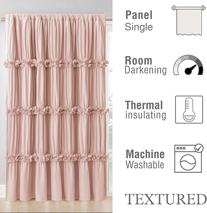 Homechoice Decor Room Divider Window Curtains, Boho Ruched Blackout Window Treatments with 3 Rows of Butterfly Flowers, Rustic Rod Pocket Drapes for Living Room, 100" W x 84" L, Peach Pink (LQ-30)
