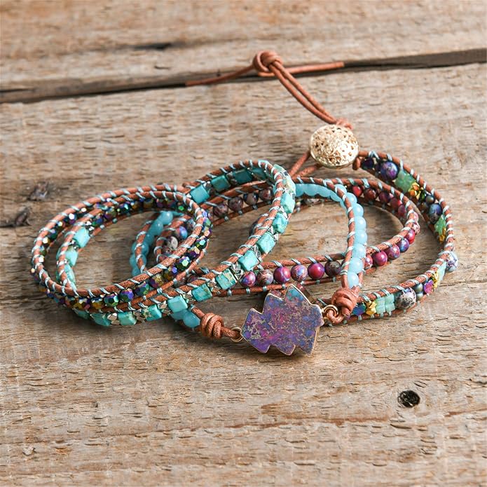 YGLINE Boho Handmade Natural Stone Wrap Bracelets Crystal Beads Bracelet Jewelry