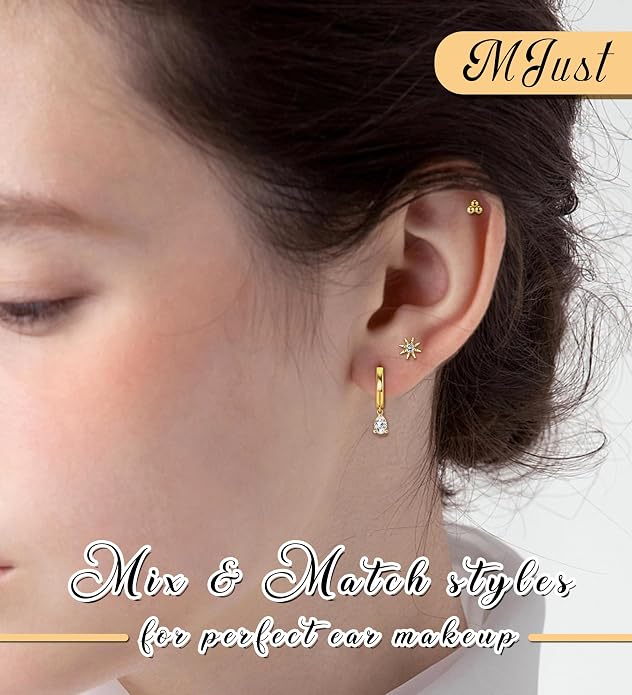 MJust 18 Pairs Women‘s Hypoallergenic Flat Back Stud Earrings, 20g Stainless Steel Earrings Sets for Men, Tiny Unisex Screw Back Cartilage Earrings.