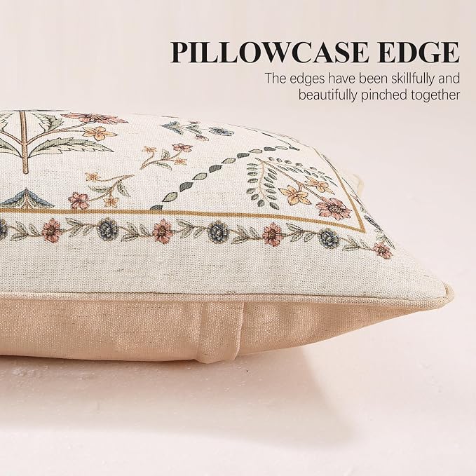 ISAENNE Designer Linen Throw Pillow Cover,Set of 2,20"x12"-Cornucopia B | Elegant French Rectangle Pillow Cover,Concealed Zipper Design,Floral Pattern,Sofas,Bedroom,Living Room,Lounge Chairs