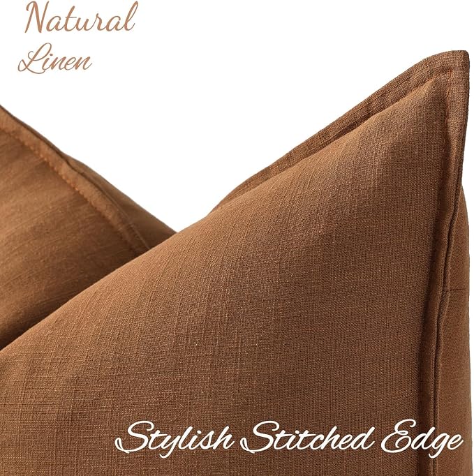 decorUhome Fall Brick Linen Throw Pillow Covers 26x26 Set of 2 | Decorative Soft Cozy Modern Farmhouse Boho Accent Pillow Cases with Flange Edges for Couch Bed Sofa Living Room Home Decor