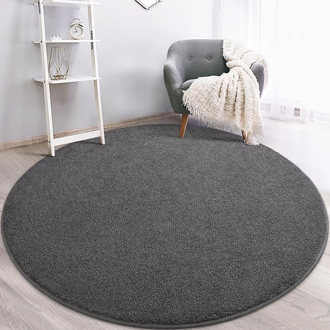 Gifeas Ultra Soft Round Area Rugs for Living Room Bedroom, 6x6 Feet Dark Grey Thickened Memory Foam Modern Indoor Circle Carpets, Non-Slip Comfy Circular Rug for Boys Girls Nursery Room Home Decor