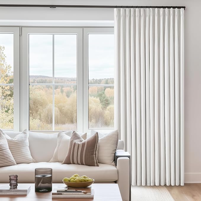 100% Blackout Pinch Pleated Linen Curtains 84 Inch Length 2 Panels for Living Room Bedroom 2 Layer Beige Off White Light Blocking Thermal Insulated Pinch Pleat Room Darkening Curtains 84 Inches Long