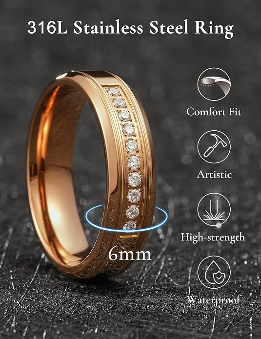 King Will Men's Titanium Wedding Band - 8mm Polished Band with Step Edges and Cross Design Featuring White Zirconia Insets Comfort Fit Size 7-14