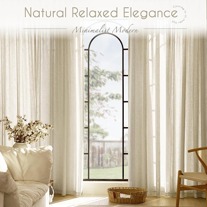 Faux Linen Beige Curtains 102 inches Long for Living Room Rustic Farmhouse Linen Drapes Semi Sheer Burlap Textured Canvas Cloth Curtain Panels Set of 2 Kahki Tan Colored