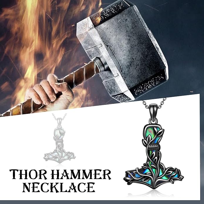 Thor Hammer Necklace 925 Sterling Silver Mjolnir Tree of Life Pendant Necklace Viking Vegvisir Jewelry for Women wife Mom