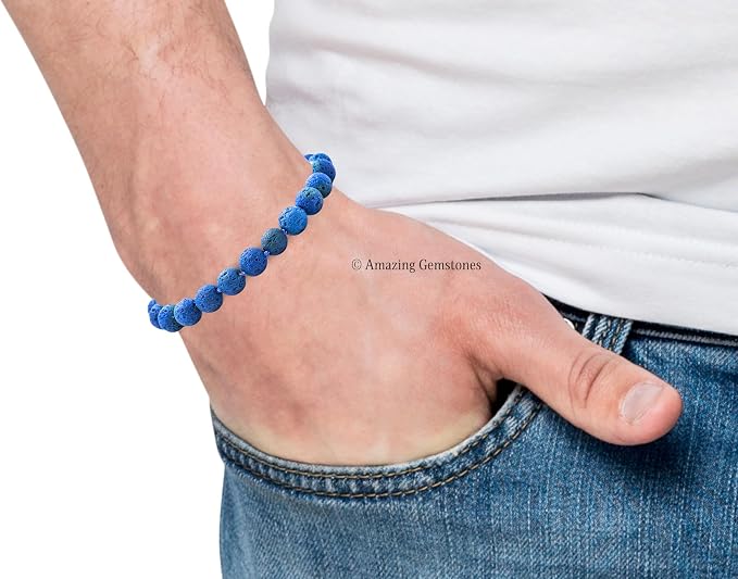 Amazing Gemstone Blue Lava Bracelet for Women Men's Gifts - Protection Healing Crystal Bracelet - 8mm Gemstone Beaded Adjustable Bracelet Pulseras para Hombres Mujer Stocking Stuffers